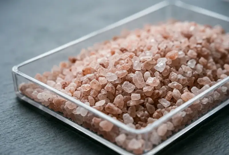 Bulk coarse crystal Himalayan pink rock salt, 2mm to 5mm size profile